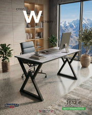 Лофт стилиндеги W столу, 120 × 60 × 75, ачык цемент